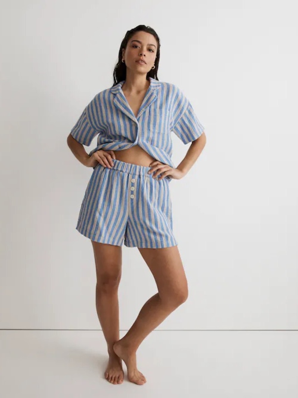 Madewell Blue Stripe Button Down Double-Gauze Cotton Pajama Set M ($89)
